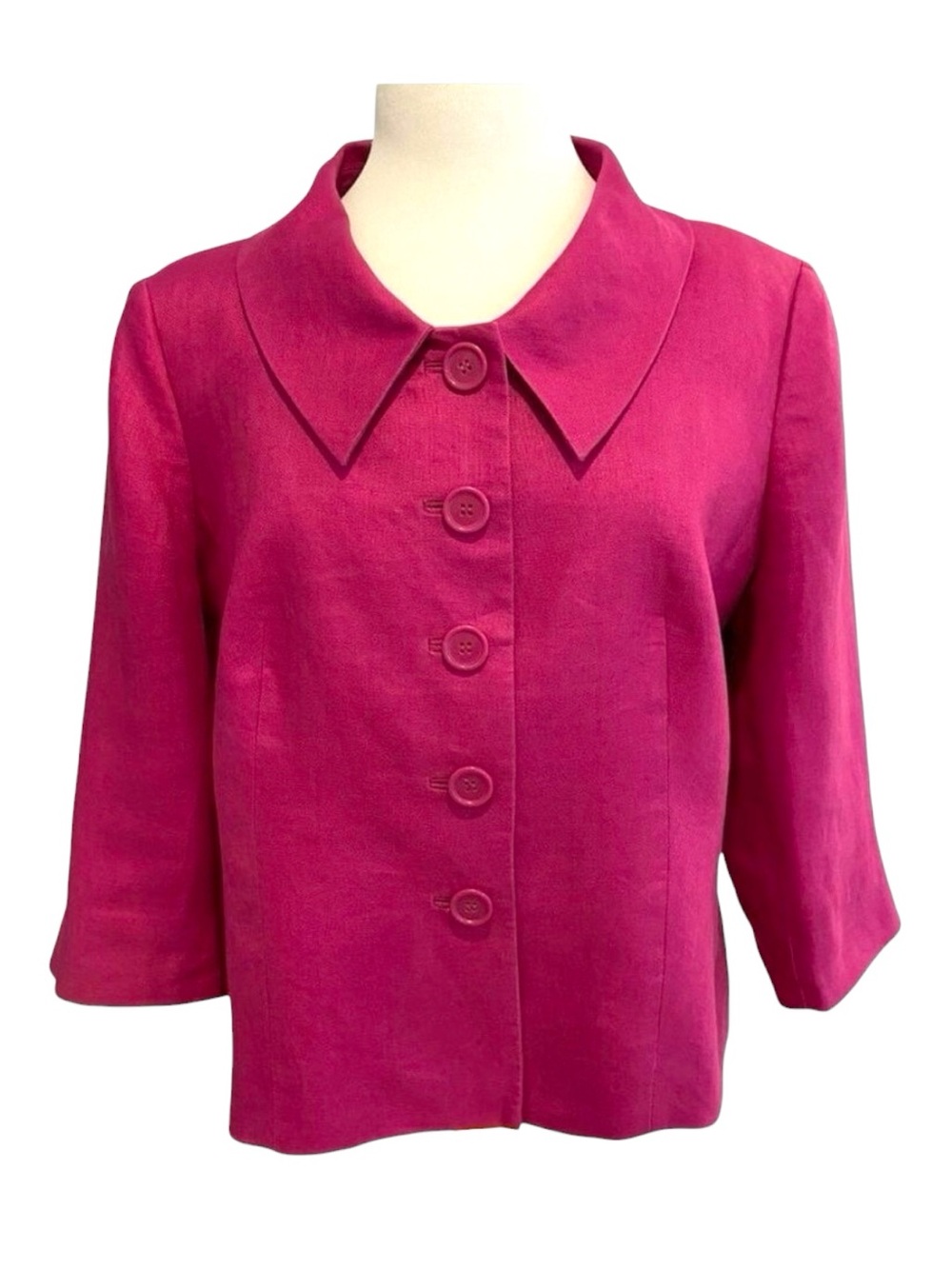 Planet 100% linen blazer jacket fushia pink 3/4 sleeves button closure size 16